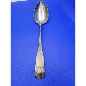 LEONARD ITALY Silver Plated Oversized Serving Spoon Shell design 15”-Rare Patina